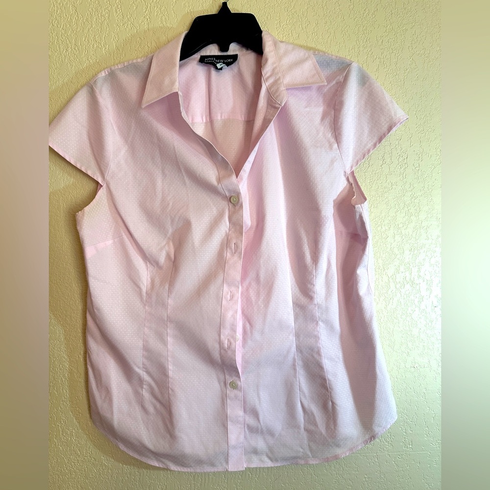 Jones New York Off Pink Button Down Textured Collared Shirt Size Large